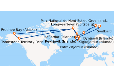 Itinéraire de la croisière Reykjavik (Islande), Isafjordur (Islande), En...