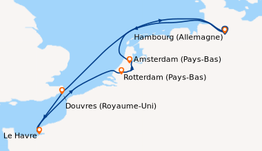 Itinéraire de la croisière Allemagne, Grande-Bretagne, France, Pays-Bas