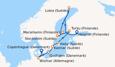 Itinéraire de la croisière Copenhague (Danemark), Wismar (Allemagne), Gu...