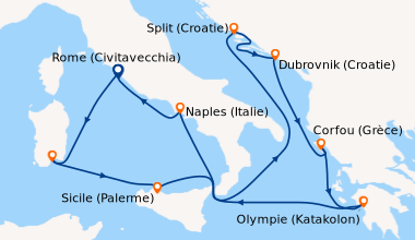 Itinéraire de la croisière Rome (Civitavecchia), Cagliari (Sardaigne), S...