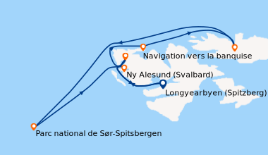 Itinéraire de la croisière Le Svalbard inexploré