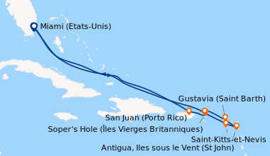 Itinéraire de la croisière Miami (Etats-Unis), En mer, En mer, Antigua, ...