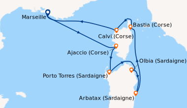 Itinéraire de la croisière Traditions corses et sardes