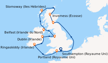 Itinéraire de la croisière Southampton (Royaume Uni) , En mer, South Que...