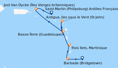 Itinéraire de la croisière Barbade (Bridgetown), Port Elizabeth (Bequia,...