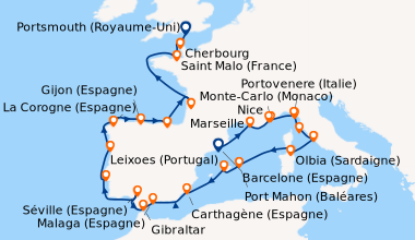 Itinéraire de la croisière Barcelone (Espagne), Marseille, Monte-Carlo (...