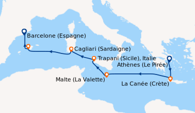 Itinéraire de la croisière Athènes (Le Pirée), La Canée (Crète), En mer,...