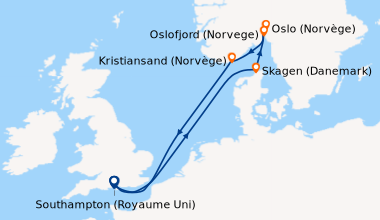 Itinéraire de la croisière Southampton (Royaume Uni) , En mer, Skagen (D...