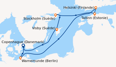 Itinéraire de la croisière Copenhague (Danemark), Warnemunde (Berlin), E...