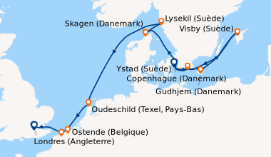 Itinéraire de la croisière Copenhague (Danemark), Gudhjem (Danemark), Vi...
