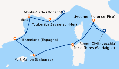 Itinéraire de la croisière Rome (Civitavecchia), Livourne (Florence, Pis...