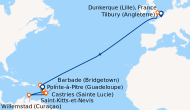 Itinéraire de la croisière Odyssée Tropicale