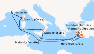 Itinéraire de la croisière Empreintes des Chevaliers et Rivages d\'Orient