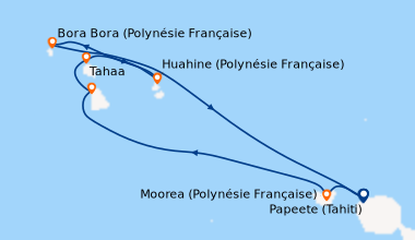 Itinéraire de la croisière Papeete (Tahiti), Moorea (Polynésie Française...