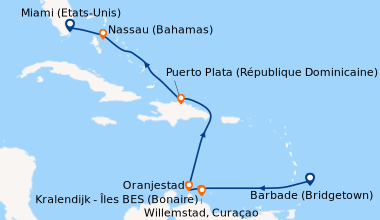 Itinéraire de la croisière Barbade (Bridgetown), En mer, Kralendijk - Îl...