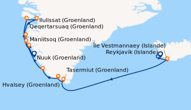 Itinéraire de la croisière Reykjavik (Islande), Île Vestmannaey (Islande...