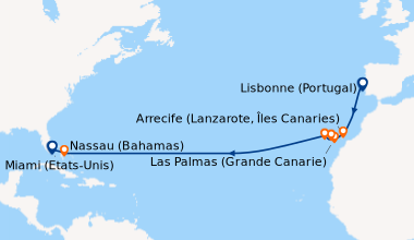 Itinéraire de la croisière Lisbonne (Portugal), En mer, Arrecife (Lanzar...