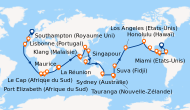 Itinéraire de la croisière Southampton (Royaume Uni), En mer, En mer, Li...