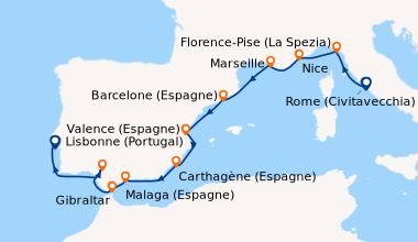 Itinéraire de la croisière Rome (Civitavecchia), Florence-Pise (La Spezi...