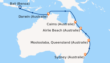 Itinéraire de la croisière Bali (Benoa), En mer, En mer, Darwin (Austral...