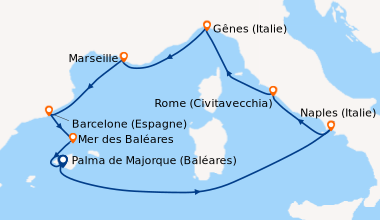 Itinéraire de la croisière Baléares, Italie, France, Espagne