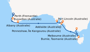 Itinéraire de la croisière Perth (Fremantle), Busselton (Australie), En ...