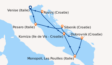 Itinéraire de la croisière Venise (Italie), Pesaro (Italie), Sibenik (Cr...