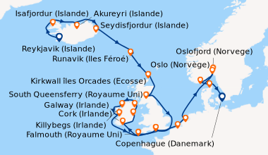 Itinéraire de la croisière Reykjavik (Islande), Isafjordur (Islande), Ak...