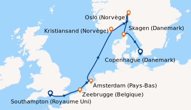 Itinéraire de la croisière Southampton (Royaume Uni) , Bruxelles (Belgiq...