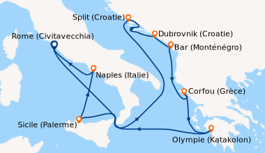 Itinéraire de la croisière Rome (Civitavecchia), Sicile (Messine), En me...