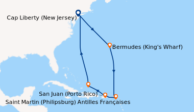 Itinéraire de la croisière Cap Liberty (New Jersey), En mer, Bermudes (K...