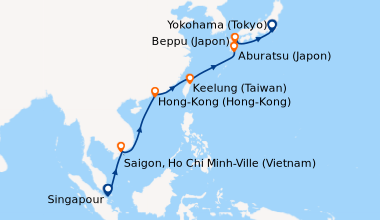 Itinéraire de la croisière Singapour, En mer, En mer, Saigon, Ho Chi Min...