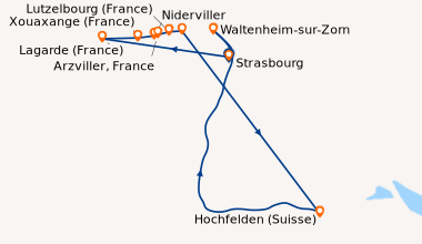 Itinéraire de la croisière La Lorraine et l'Alsace entre patrimoine et savoir-faire, croisière de charme sur le canal de la Marne au Rhin (formule port-port) (XOS_AIPP)