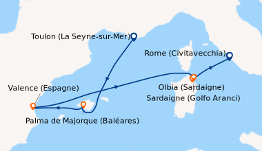Itinéraire de la croisière France, Baléares, Espagne, Italie