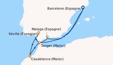 Itinéraire de la croisière Barcelone (Espagne), En mer, Tanger (Maroc), ...