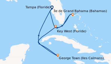Itinéraire de la croisière Tampa (Floride), En mer, Île de Grand Bahama ...
