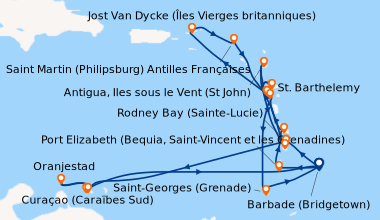 Itinéraire de la croisière Barbade (Bridgetown), Rodney Bay (Sainte-Luci...