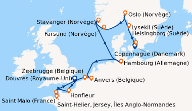 Itinéraire de la croisière Copenhague (Danemark), Copenhague (Danemark),...