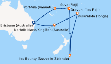 Itinéraire de la croisière Brisbane (Australie), En mer, En mer, Norfolk...