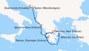Itinéraire de la croisière D'Athènes à Dubrovnik Le canal de Corinthe, les Météores et les bouches de Kotor (PID_PP)