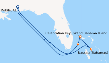 Itinéraire de la croisière Mobile, AL, En mer, En mer, Celebration Key, ...