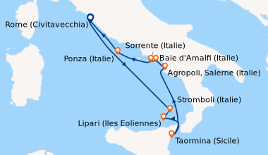 Itinéraire de la croisière Rome (Civitavecchia), En mer, Lipari (Iles Eo...