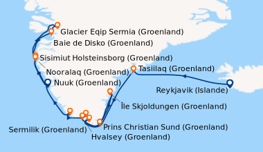 Itinéraire de la croisière Expédition à la lisière de l’inlandsis