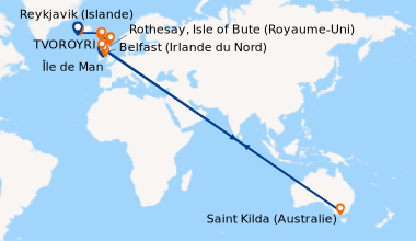 Itinéraire de la croisière Belfast (Irlande du Nord), Île de Man, Île de...