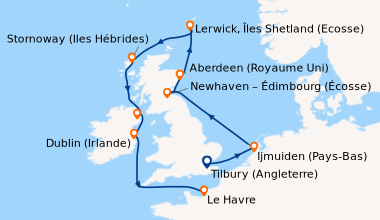 Itinéraire de la croisière Tilbury (Angleterre), Ijmuiden (Pays-Bas), En...