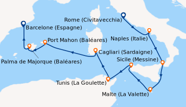 Itinéraire de la croisière Rome (Civitavecchia), Naples (Italie), Sicile...