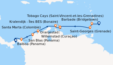 Itinéraire de la croisière Barbade (Bridgetown), Tobago Cays (Saint-Vinc...