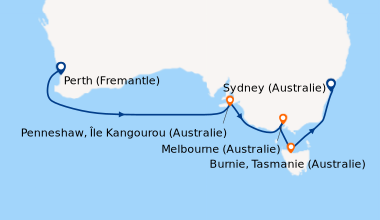 Itinéraire de la croisière En mer, En mer, En mer, En mer, En mer, Sydne...