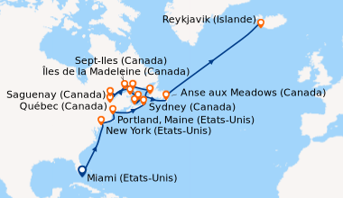 Itinéraire de la croisière Miami (Etats-Unis), En mer, En mer, New York ...