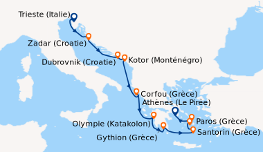 Itinéraire de la croisière Trieste (Italie), Zadar (Croatie), Dubrovnik ...
